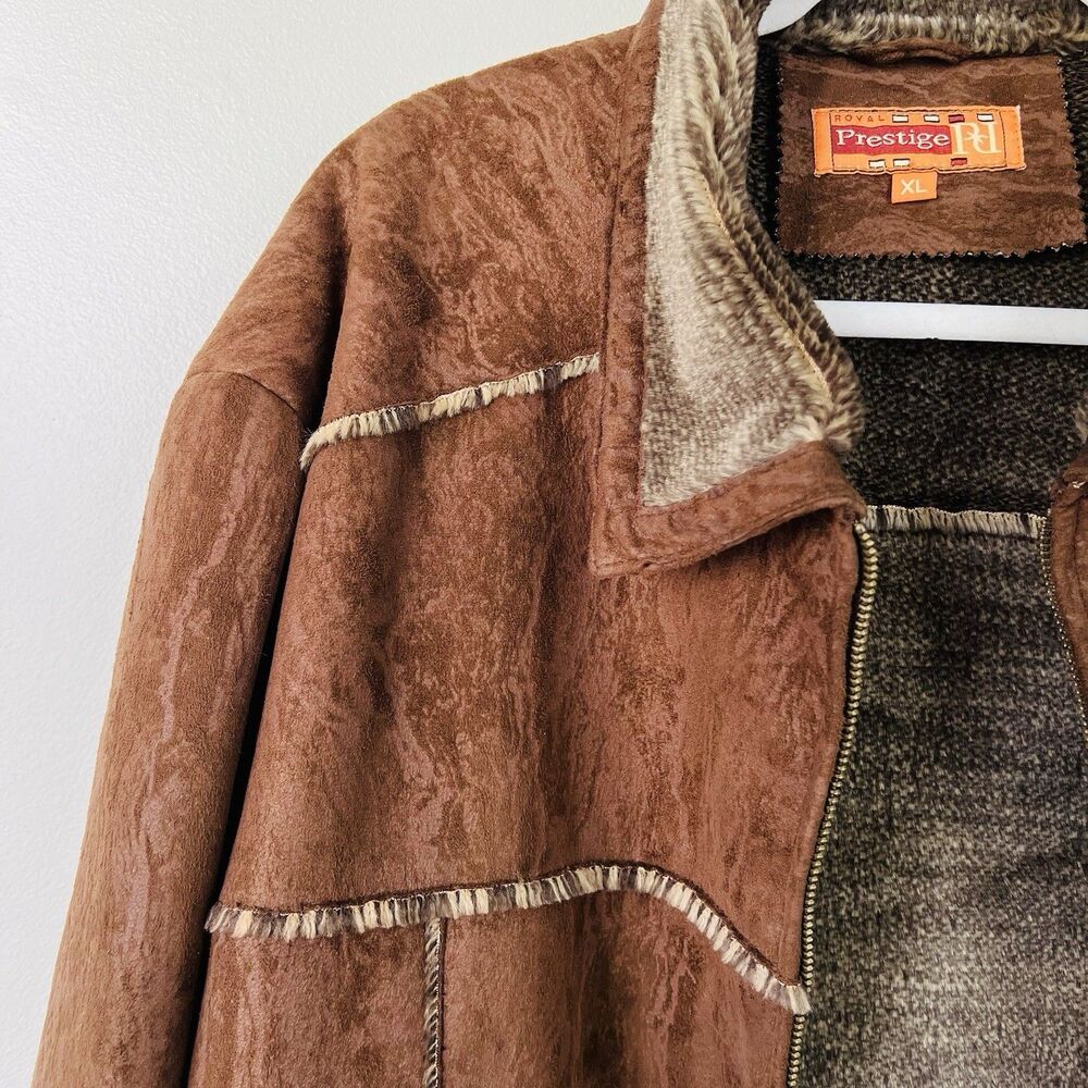 Prestige Brown Vegan Suede Sherpa Lined Fur Collar UltraSoft Jacket Coat Mens XL - Picture 3 of 10